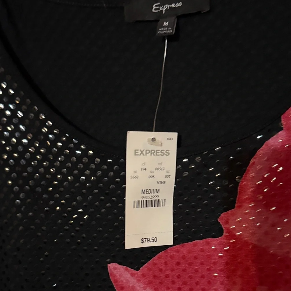 Express Black Dress with Pink Floral Design - Picture 7 of 10